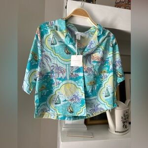 Cynthia Rowley Boat Blue  2 Piece Notch Shirt And Pant Set NWT ✨️💙